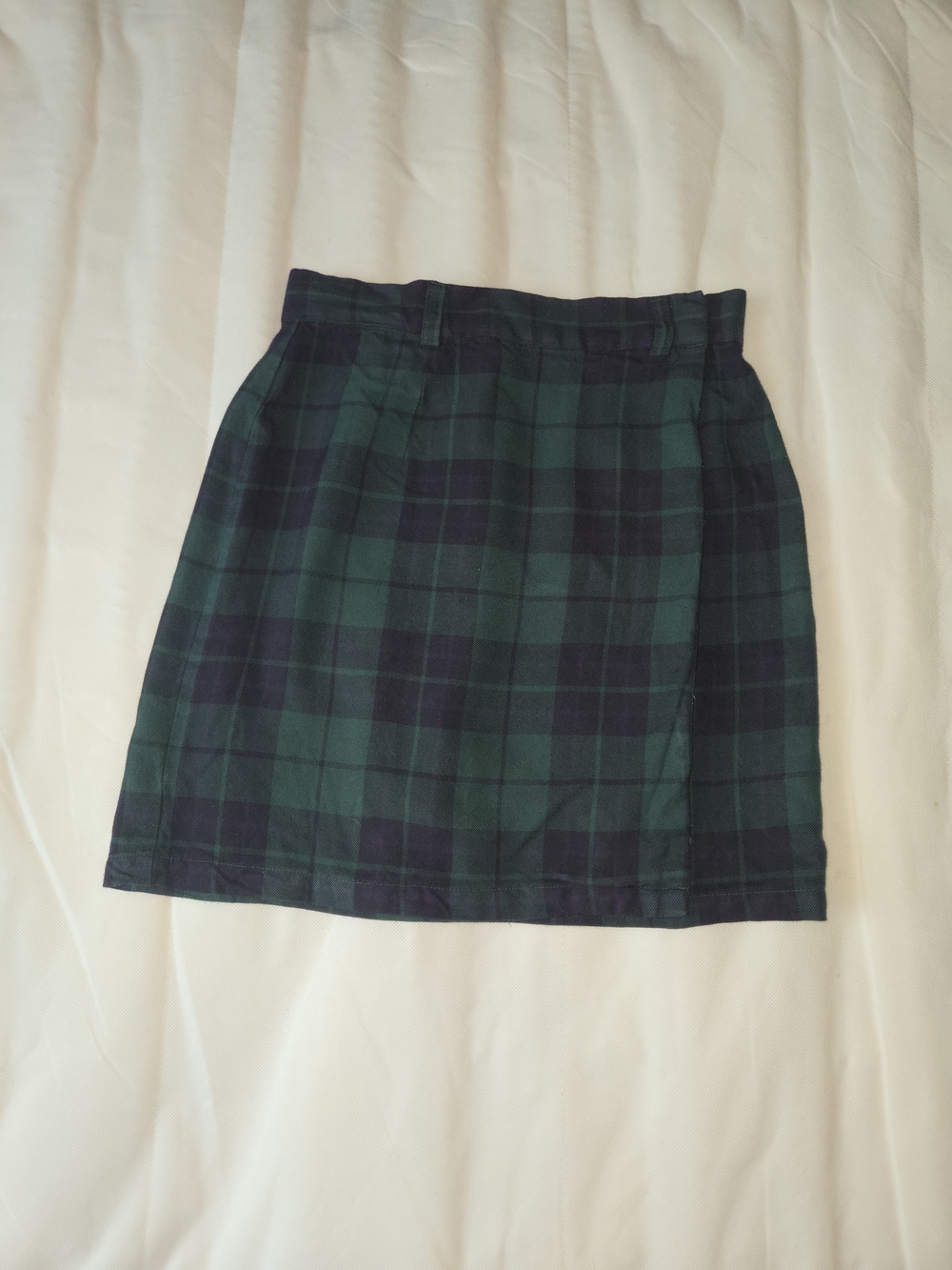 Vintage GAP Green Plaid Mini Wrap Skirt 100% Rayon High Waist Tartan XS / 0-2